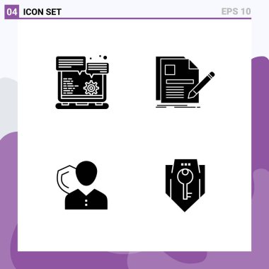 4 Kullanıcı Arayüzü Katı İşaretler Paketi ve tarayıcı, güvenlik, seçenek, sayfa, sigorta düzenlenebilir vektör tasarım elementleri