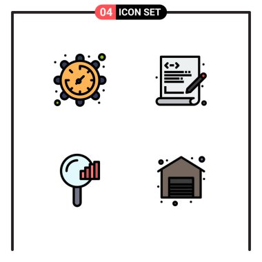 Web ve Mobil Uygulamalar için 4 Evrensel Filledline Düz Renkleri, Arama, İzleme, Programlama, Düzenlenebilir Vektör Tasarım Elemanları