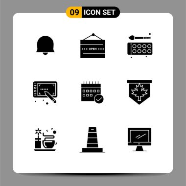 Onaylanmış, tablet, okula dönüş, stil, boya paleti, düzenlenebilir vektör tasarım elementleri 9 Modern Katı Sembol Grubu