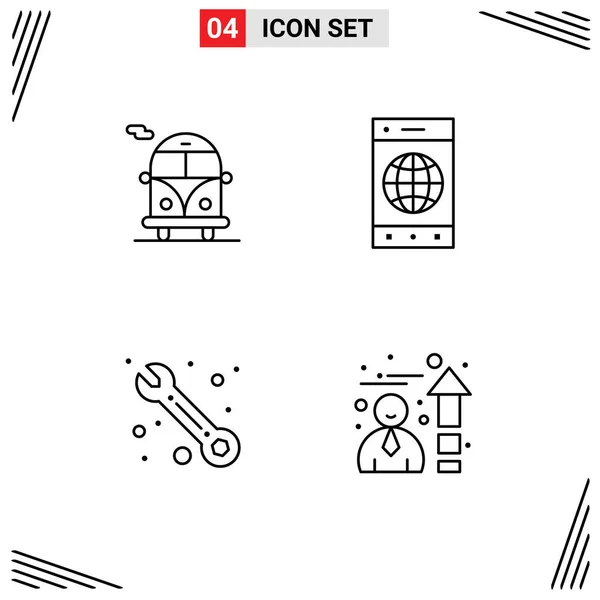 Stock Vector Icon Pack Mit Linienzeichen Und Symbolen Für Bus — Stockvektor