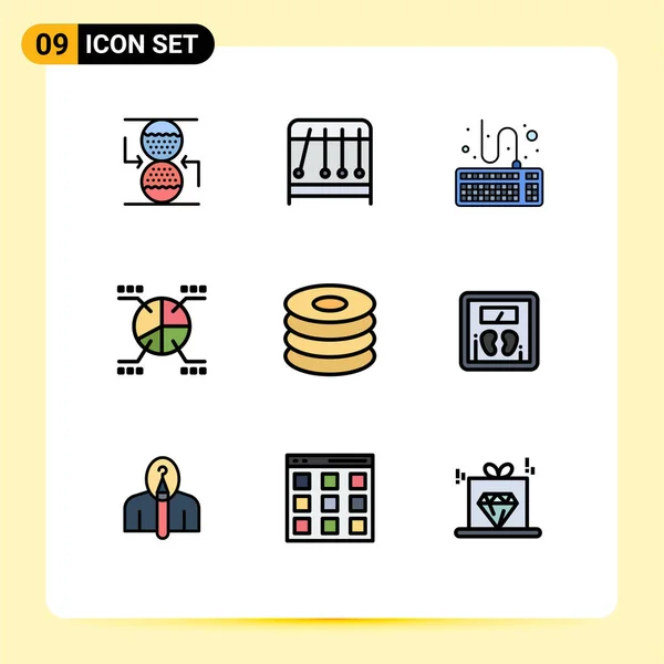 Piktogrammset Mit Einfachen Filledline Flache Farben Von Lebensmitteln Gericht Tastatur — Stockvektor
