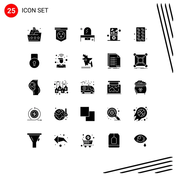 包装25个现代实体字形符号和符号 用于网络印刷媒体 如播放器 Ipod 梳妆台可编辑向量设计元素 — 图库矢量图片