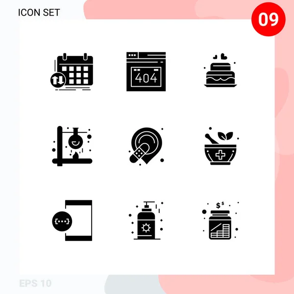 Set Commercial Solid Glyphs Pack Laboratory Cake Heat Chemical Editable — Stock Vector