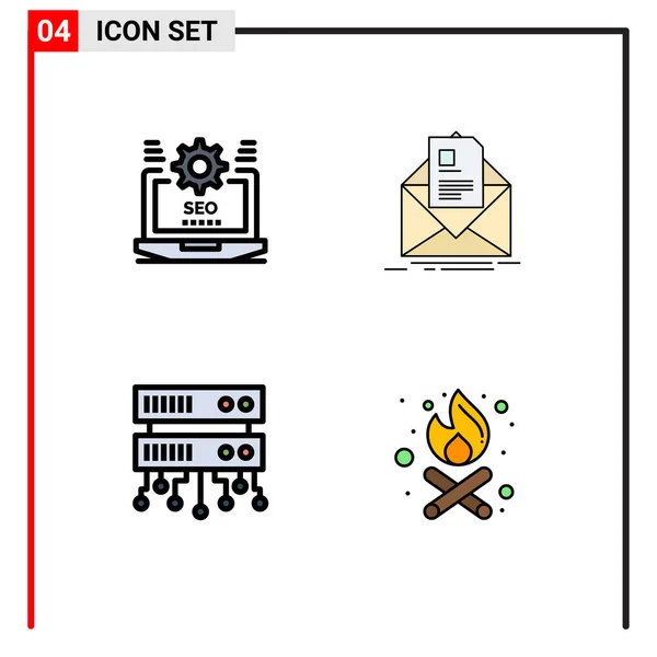 Filledline Flat Color Confezione Simboli Universali Seo Briefing Setting Contract — Vettoriale Stock