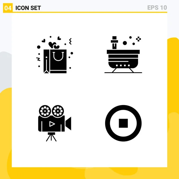 Stock Vector Icon Pack Line Signs Symbols Bag Camera Romance — Stock Vector