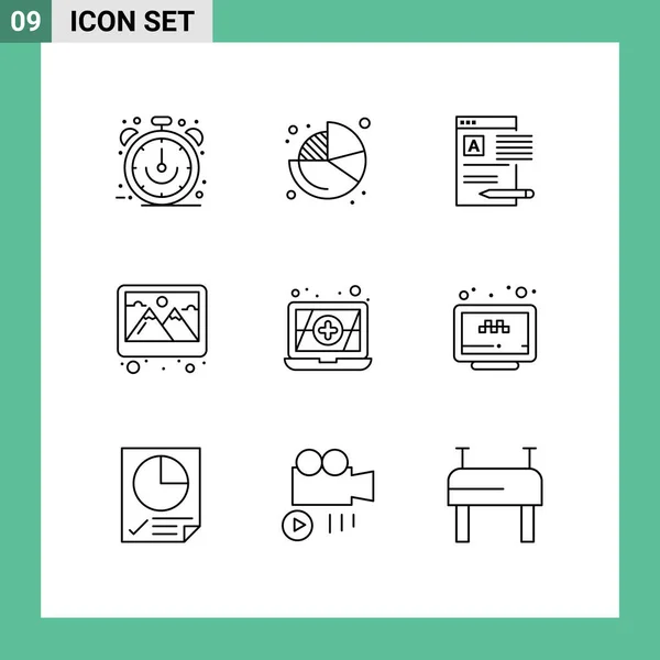 Kreativní Ikony Moderní Značky Symboly Dekorace Fotografie Koláč Rámeček Web — Stockový vektor