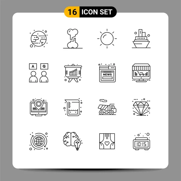 Conjunto Icones Modernos Símbolos Sinais Para Educação Verão Respostas Navio — Vetor de Stock