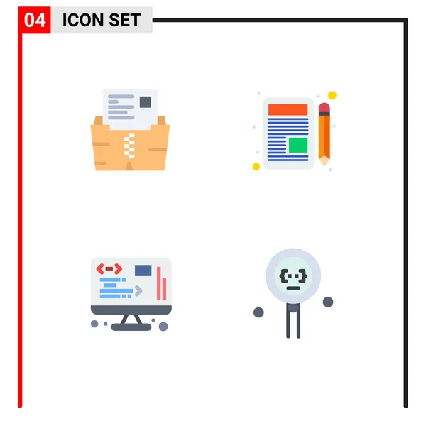 四组现代平面图标集 用于Zip Data File Write Management编辑向量设计元素 — 图库矢量图片