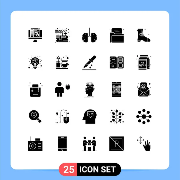 Modern Set Solid Glyphs Pictograph Boot Data Biology Folder Seo — Vector de stock