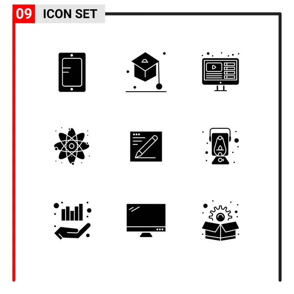 Konsep Solid Glyph Untuk Website Pensil Laboratorium Desain Tenaga Atom - Stok Vektor