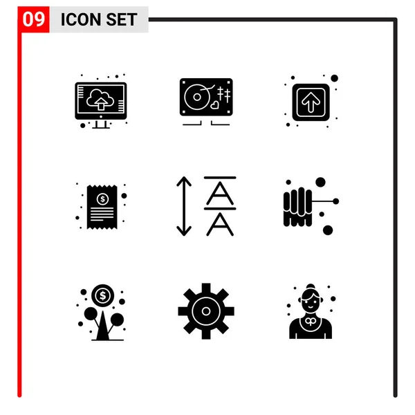 Pictogramme Ensemble Glyphes Solides Simples Leader Finance Flèche Reçu Facture — Image vectorielle