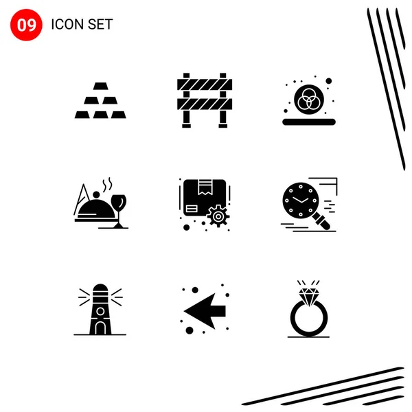 Set Commercial Solid Glyphs Pack Package Glass Construction Food Hotel — Vector de stock