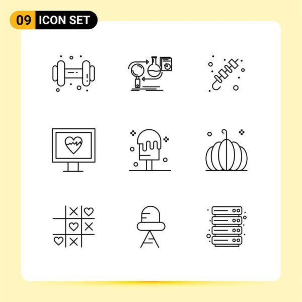 Set Modern Icons Sysymbols Signs Ice Pulso Barbecue Monitor Summer — Vector de stock