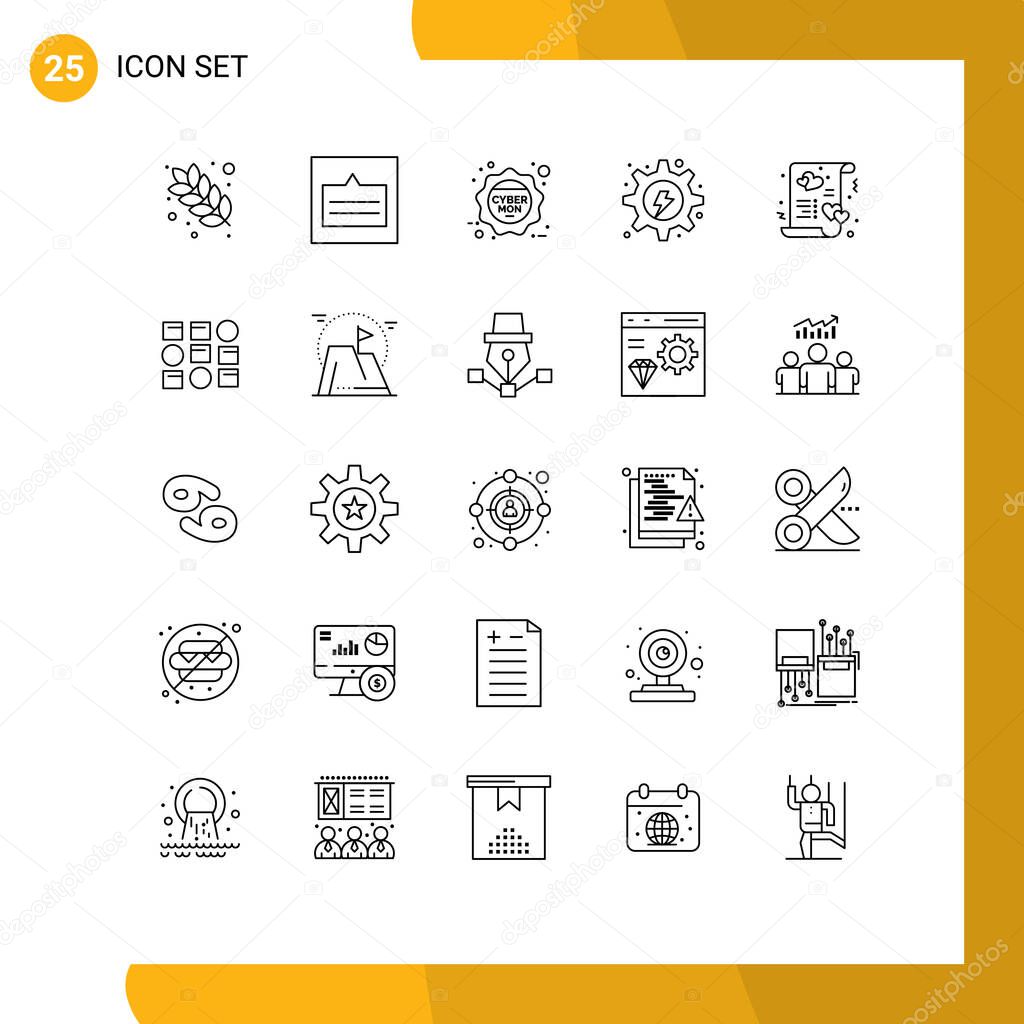 Group of 25 Modern Lines Set for gear, hydro, wireframe, energy, sale Editable Vector Design Elements
