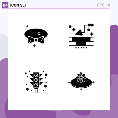 Mobil ve Uygulamalı Web siteleri için 4 Katı Glyph kavramı yay, ışık, aşınma, mala, sinyal düzenlenebilir vektör tasarım elementleri