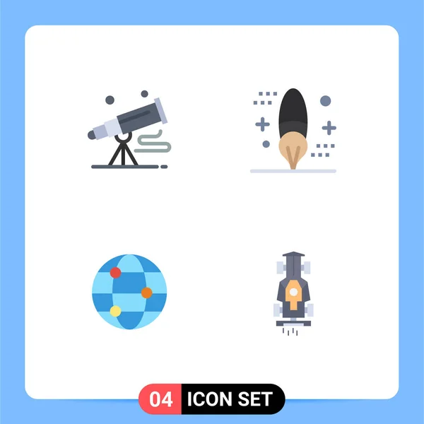 Modern Set Flat Icons Pictograph Binocular Painting Astronomomy Coding Travel — Vector de stock