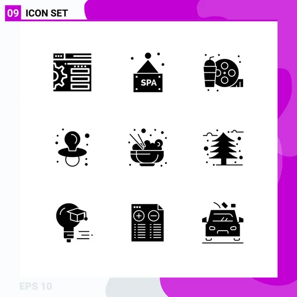 Editable Vector Line Pack Simple Solid Glyphs Tree Rice Hobbies — Stock Vector