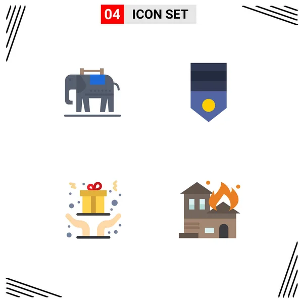 Modern Set Flat Icons Pictograph Elephent Christmas Army Rank Present — Archivo Imágenes Vectoriales