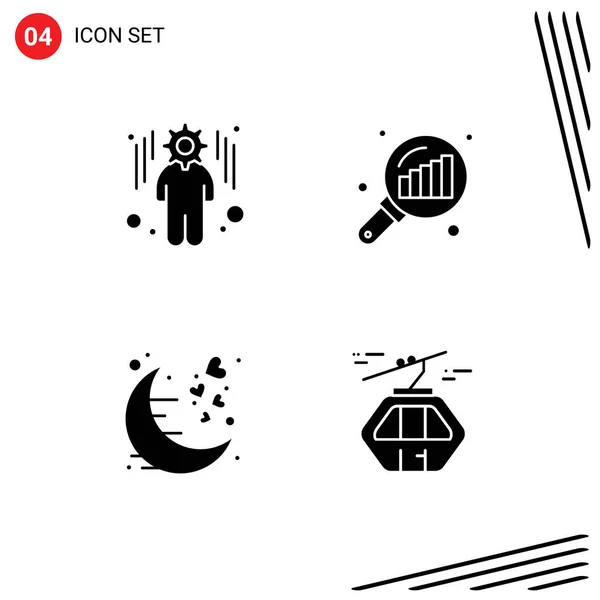 Vector Solid Glyphs Grid Business Moon Data Detecting Search Stats — 스톡 벡터