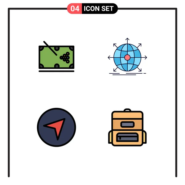 Universal Filledline Flat Color Señala Los Símbolos Snooker Web Stick — Archivo Imágenes Vectoriales