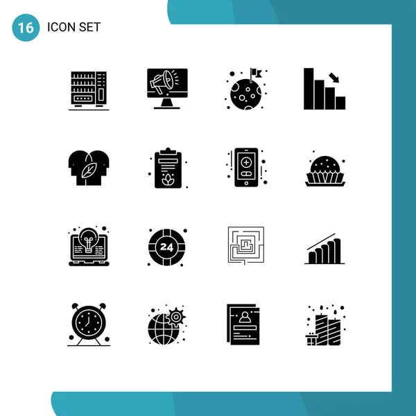 Pictogram Set Simple Solid Glyphs Finance Chart Voice Business Planet — Stock Vector