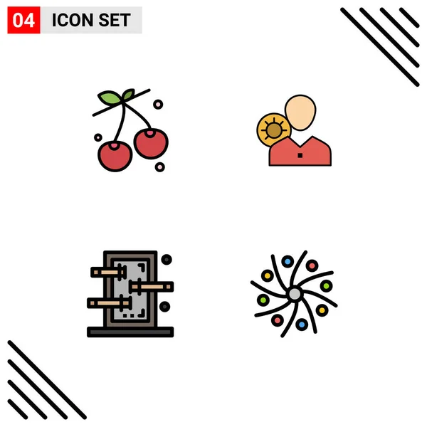 Set Modern Icons Sysymbols Signs Berry Profile Spring Gear Box — Vector de stock