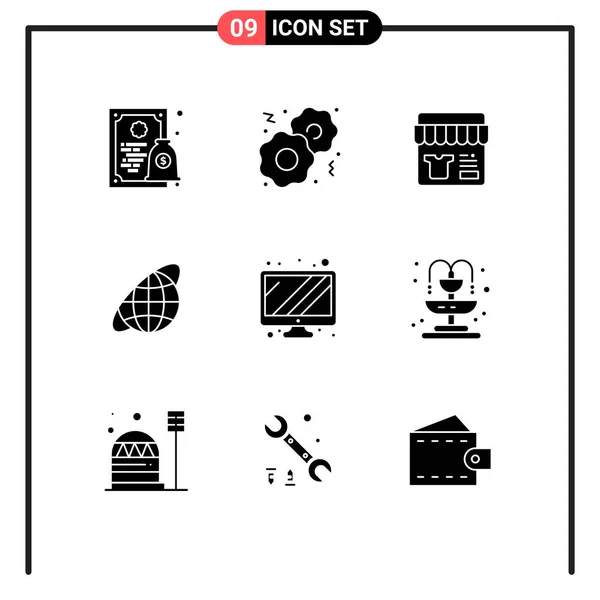 Set Commercial Solid Glyphs Pack Device Monitor Shop Universe Orbit — Archivo Imágenes Vectoriales