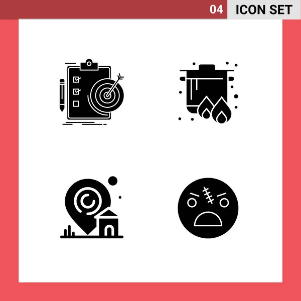 Modern Set Solid Glyphs Pictograph Goals Location Target Camp House — 스톡 벡터