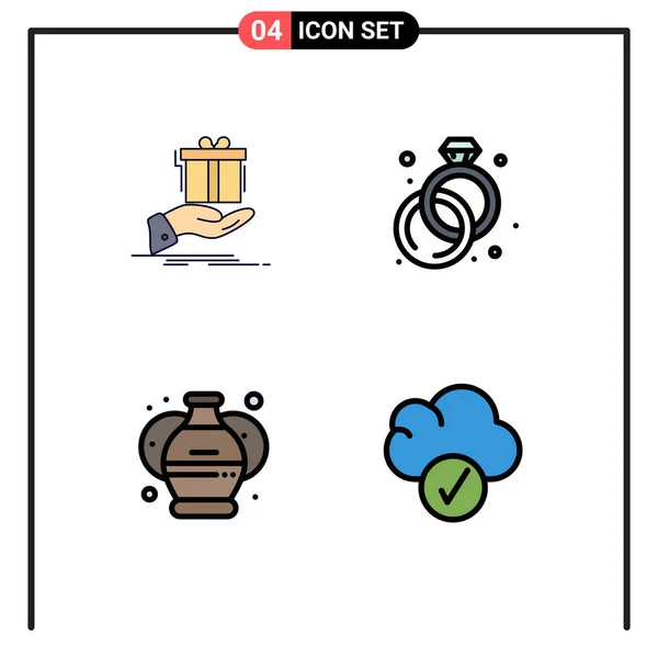 普遍的なアイコンシンボル4現代のファイルラインのグループギフト アート アイデア ジュエリー ペイントのフラット色編集可能なベクトルデザイン要素 — ストックベクタ