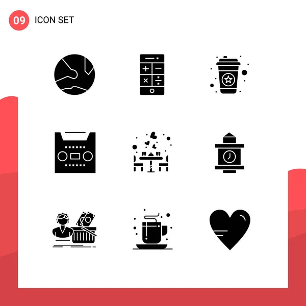 Set Vector Solid Glyphs Grid Couple Multimedia Technology Media Drink — Vector de stock