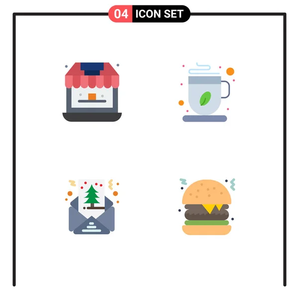 Set Commercial Flat Icons Pack Groceries Christmas Store Tea Shape — Vector de stock