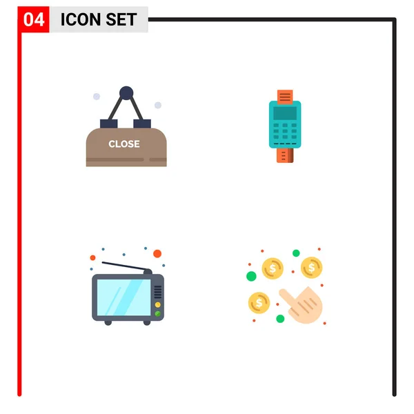 Flat Icon Pack Univerzális Szimbólumok Ital Hitelkártya Gép Közel Kártya — Stock Vector