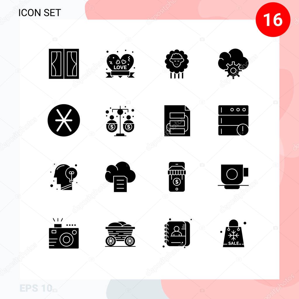 Modern Set of 16 Solid Glyphs Pictograph of roman, data, ribbon badge, control, spring Editable Vector Design Elements