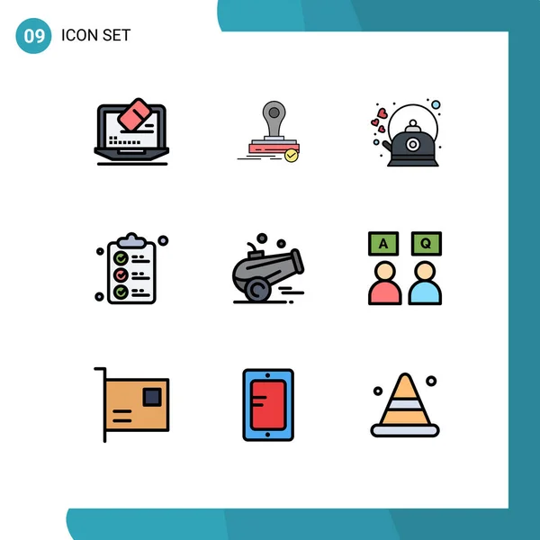 Set Modern Icons Symbols Signs Cannon Shopping Brew Document Pot — Stock Vector