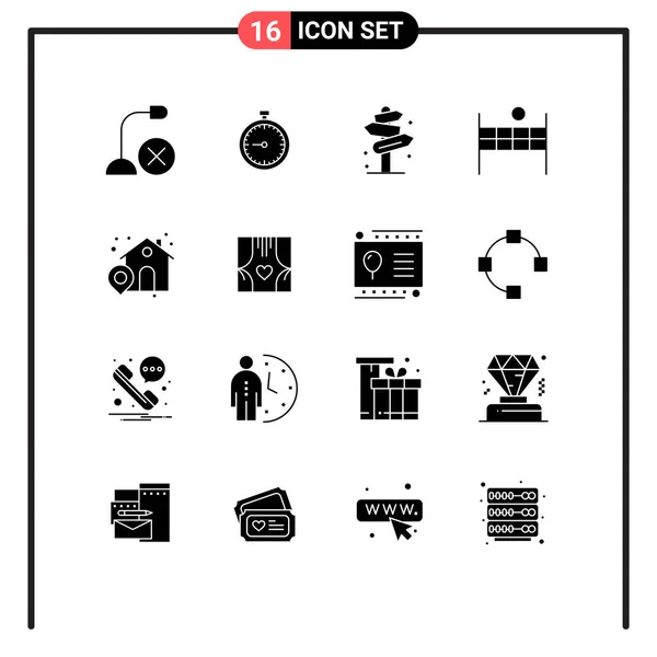 16个现代实体字形符号和符号的包装 用于网络印刷媒体 海滩编辑向量设计元素 — 图库矢量图片