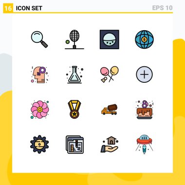 Web ve Mobil Uygulamalar İçin 16 Evrensel Düz Renk Dizisi Homofili, feminizm, tenis raketi, dolar, dünya çapında düzenlenebilir yaratıcı vektör tasarım elementleri