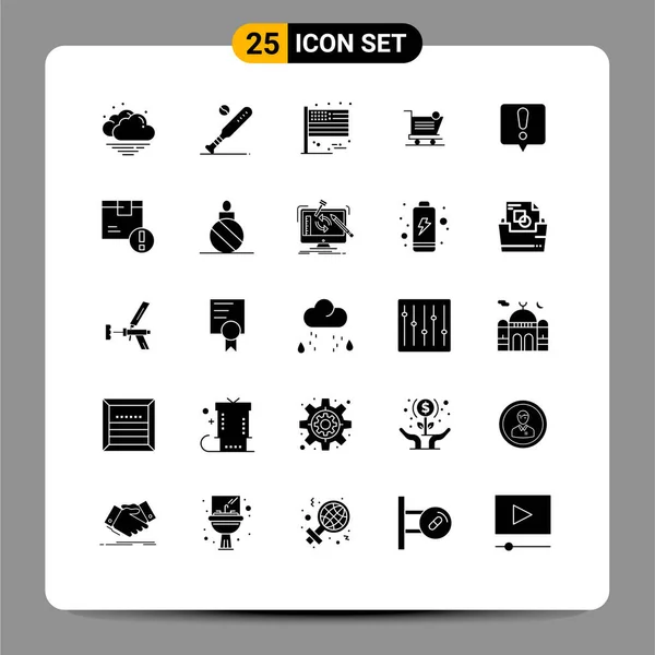 Solid Glyph Pack Universal Symbols Chat Error Item Americano Transporte — Vetor de Stock