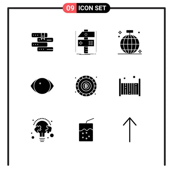 Set Vector Solid Glyphs Grid Vision Face Game Eye Disco — Stock Vector