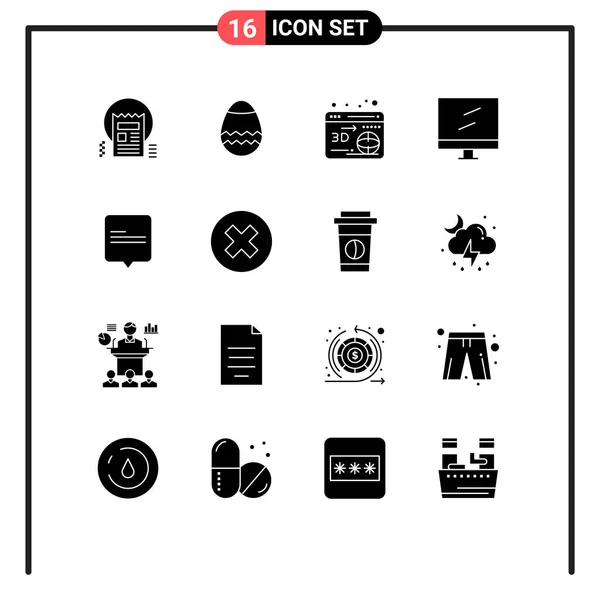 Mobile Interface Solid Glyph Set Pictograms Close Comment Web Chat - Stok Vektor