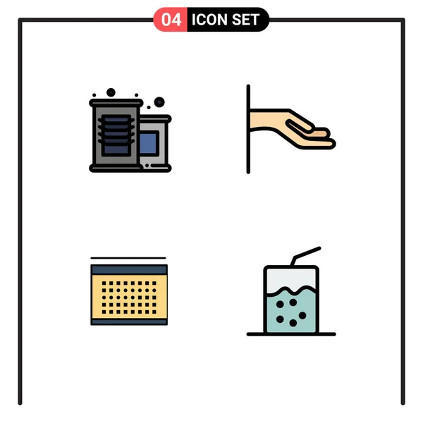 4テーマベクトルファイルラインフラット色と缶詰の食べ物 カレンダー 飲み物の編集可能なベクトルデザイン要素の編集可能なシンボル — ストックベクタ