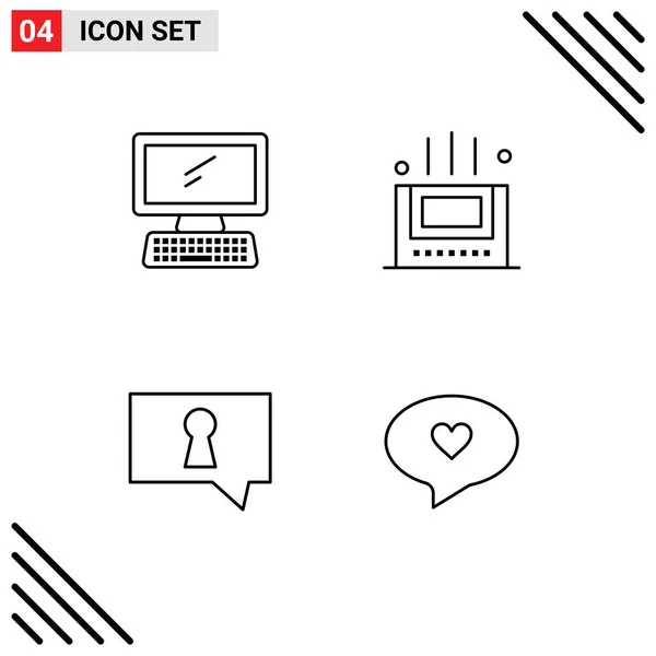 Set Modern Icons Symbols Signs Computer Private Keyboard Mat Chat — Stock Vector