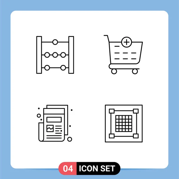 Conjunto Moderno Cores Planas Filledline Símbolos Como Abacus Impressão Checkout — Vetor de Stock