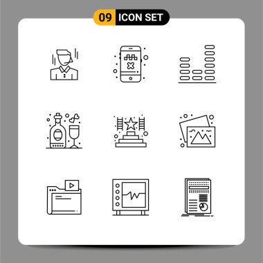 Mobil ve Uygulamalı Web siteleri için 9 Özet Konsepti Başarı, şarap, ses, parti, Kutlanabilir Vektör Tasarım Elemanları