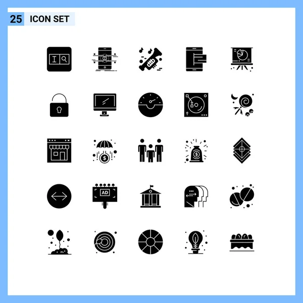 Interface Móvel Conjunto Glifo Sólido Pictogramas Gráfico Online Instrumento Celular — Vetor de Stock