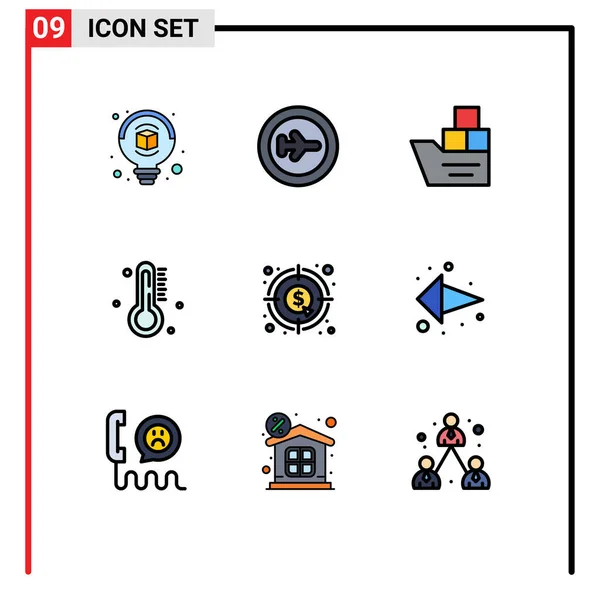 Conjunto Icones Modernos Símbolos Sinais Para Moeda Chuva Bom Tempo — Vetor de Stock