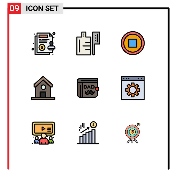Set Modern Ikonok Szimbólumok Jelek Apák Napja Apa Interfész Pénztárca — Stock Vector