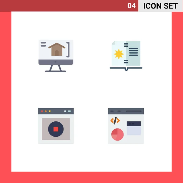 Conjunto Icones Modernos Símbolos Sinais Para Computador Livro Instrução Website —  Vetores de Stock
