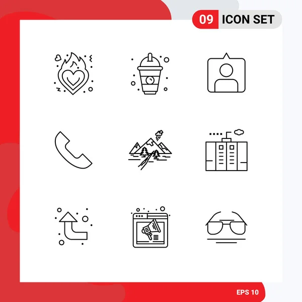 Stock Vector Icon Pack Mit Linienzeichen Und Symbolen Für Landschaft — Stockvektor