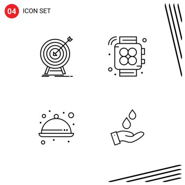 Set of 4 Vector Filledline Flat Colors on Grid for goal, kitchen, success, watch, ware Editable Vector Design Elements clipart