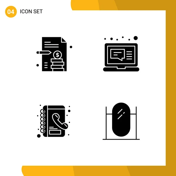 Pictogram Set Simple Solid Glyphs Business Phone Book Email Message — Stock Vector